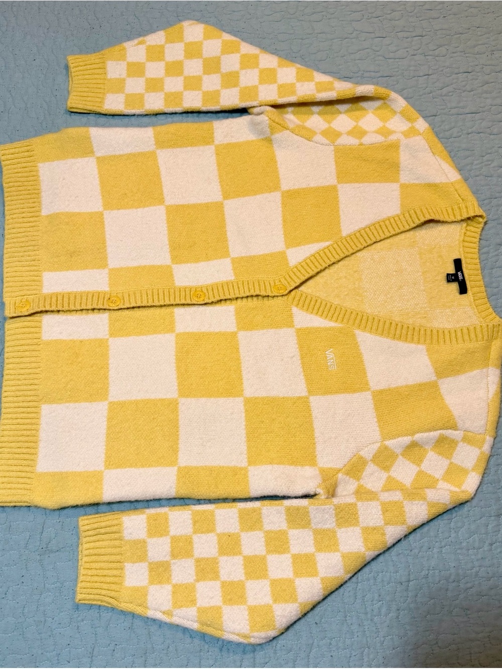 Vans Yellow and White Checker Knit Cardigan